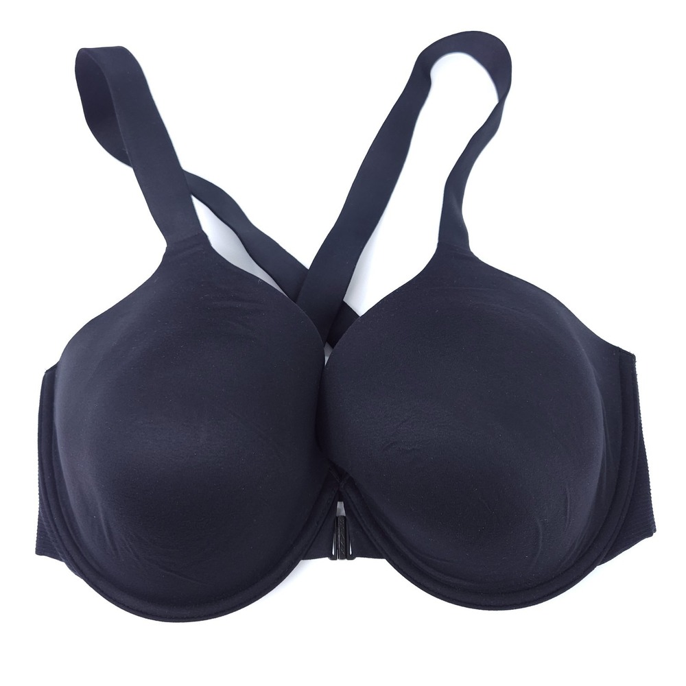 Spanx Lightly Lined Racerback Bra Black Underwire Front Clasp Size 38DD